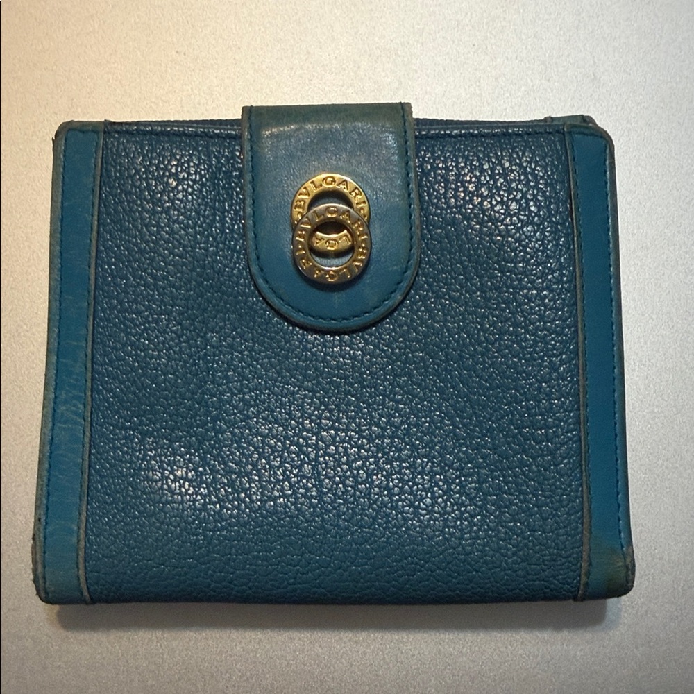 Bvlgari Blue Leather Wallet with Gold Accent